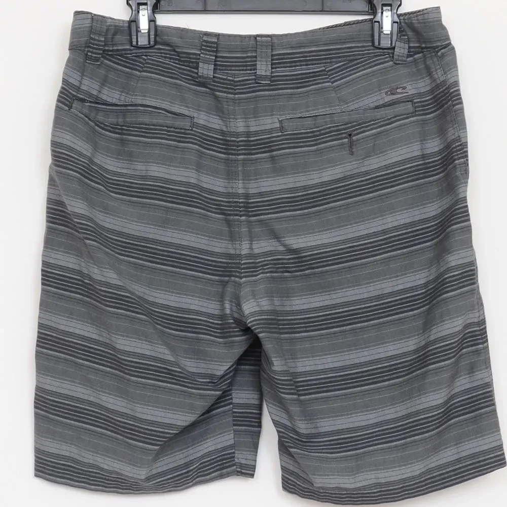 O'Neill Men's Dark Grey Stripe Board Shorts Pockets Size 32
